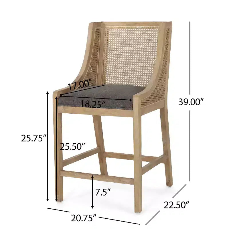 GDFStudio Deville Taburetes de mostrador de madera y caña tapizados de 25.5 pulgadas (juego de 2)
