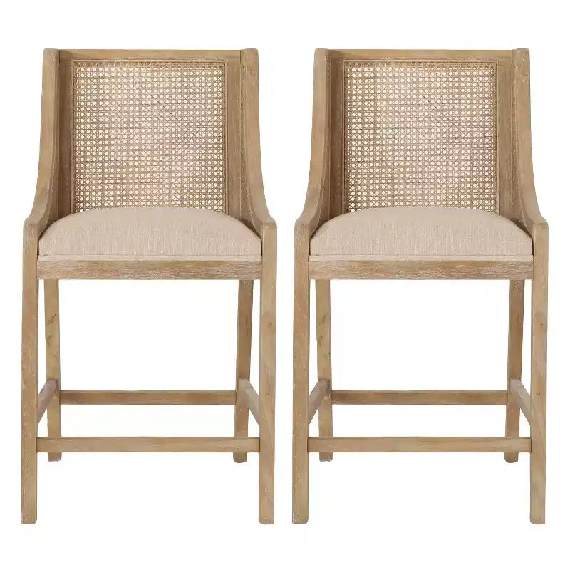 GDFStudio Deville Taburetes de mostrador de madera y caña tapizados de 25.5 pulgadas (juego de 2)