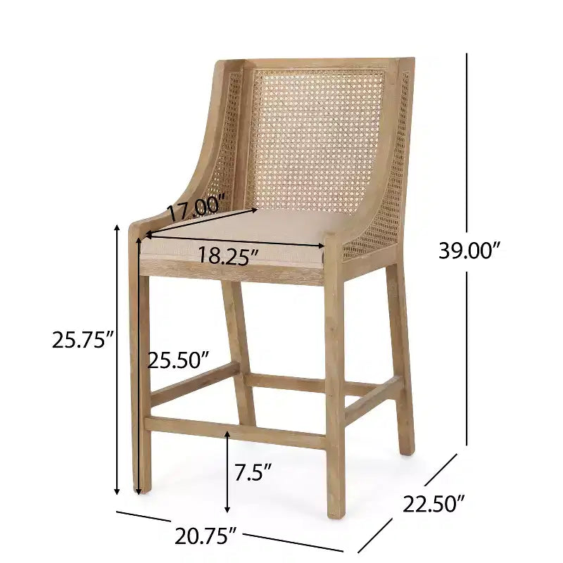GDFStudio Deville Taburetes de mostrador de madera y caña tapizados de 25.5 pulgadas (juego de 2)